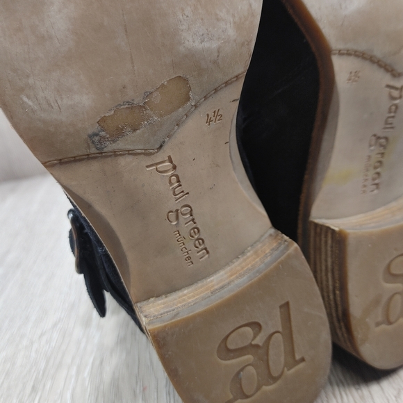 Paul Green Boot Ally Belted Suede Leather Moto UK 4.5 US  7 Black Block Heel - Picture 9 of 13